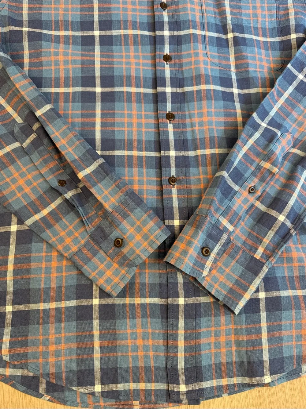 J.Crew Men’s Large 100% Cotton Plaid Button-Down Shirt Blue Orange Long Sleeve